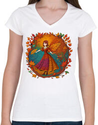 printfashion Ősztündér - Női V-nyakú póló - Fehér (14892317)