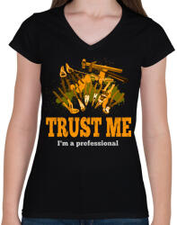 printfashion trust me - Női V-nyakú póló - Fekete (2371639)