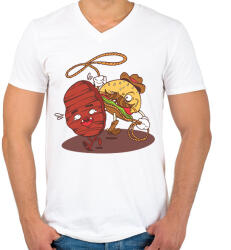 printfashion Burger cowboy - Férfi V-nyakú póló - Fehér (6383060)