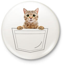 printfashion Cica zsebben - Kitűző, hűtőmágnes - Fehér (7104712)