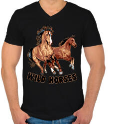 printfashion Wild horses - Férfi V-nyakú póló - Fekete (8959602)
