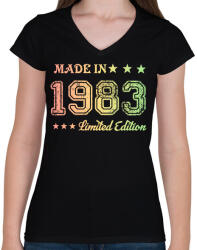 printfashion 1983 - Női V-nyakú póló - Fekete (6169013)