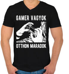 printfashion Gamer vagyok, otthon maradok - Férfi V-nyakú póló - Fekete (1040149)