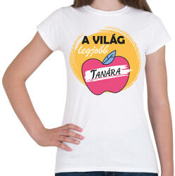 printfashion A világ legjobb tanára - Almás minta - Női póló - Fehér (6505713)