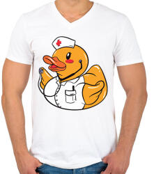 printfashion Ápoló gumikacsa - Férfi V-nyakú póló - Fehér (13365390)