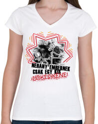 printfashion Néhány embernek csak egy kis lökés kéne - Női V-nyakú póló - Fehér (16671786)