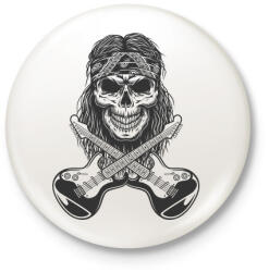 printfashion Rock gitáros koponya - Kitűző, hűtőmágnes - Fehér (14427551)