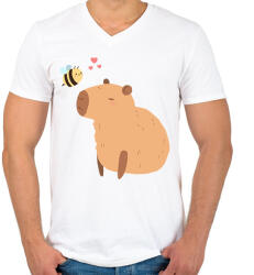printfashion Capybara méhecskével - Férfi V-nyakú póló - Fehér (13886864)