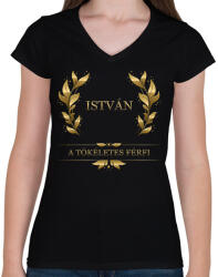 printfashion István - Női V-nyakú póló - Fekete (2776175)