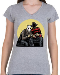 printfashion Gamerek - Női V-nyakú póló - Sport szürke (255179)