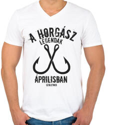 printfashion A horgász legendák - Férfi V-nyakú póló - Fehér (5001291)