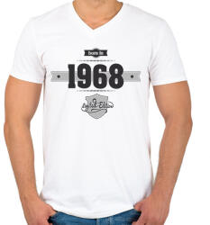 printfashion born-in-1968-(dark&lightgrey) - Férfi V-nyakú póló - Fehér (471263)