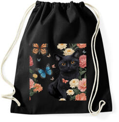 printfashion cica virágokkal és pillangókkal - Sportzsák, Tornazsák - Fekete (15655080)