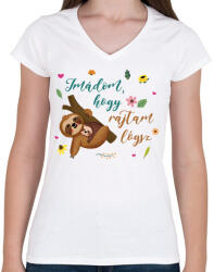 printfashion Lajhár lógás - anya - Női V-nyakú póló - Fehér (16060037)