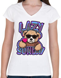 printfashion Lazy Sunday - Női V-nyakú póló - Fehér (15648477)