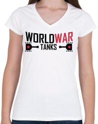 printfashion World war tank - Női V-nyakú póló - Fehér (1879975)