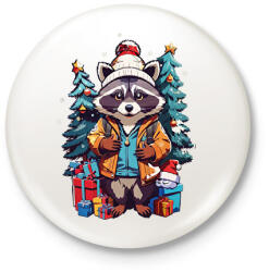 printfashion Karácsonyi mosómedve - Kitűző, hűtőmágnes - Fehér (15295677)