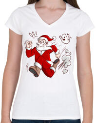 printfashion Mikulás és a szellem - Női V-nyakú póló - Fehér (1956566)