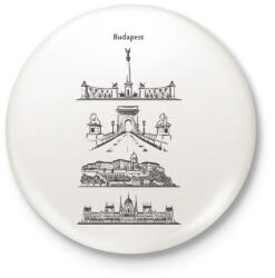 printfashion Budapest épületek - Kitűző, hűtőmágnes - Fehér (7353966)