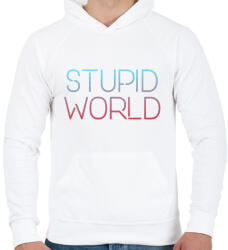 printfashion Stupid World - Férfi kapucnis pulóver - Fehér (2366105)