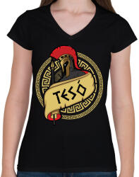 printfashion Spártai tesó - Női V-nyakú póló - Fekete (1233932)