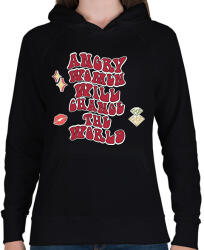 printfashion Angry women - Női kapucnis pulóver - Fekete (8535544)