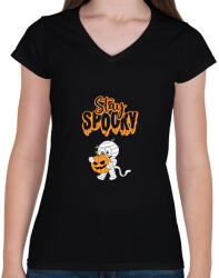 printfashion Stay Spooky Halloween-i Múmia - Női V-nyakú póló - Fekete (14390183)