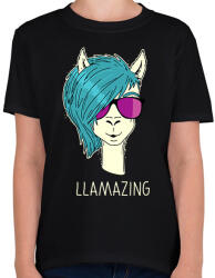 printfashion LLAMAZING - Gyerek póló - Fekete (1623902)