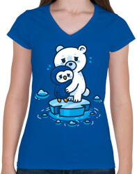 printfashion Klímaváltozás - Női V-nyakú póló - Királykék (2342963)