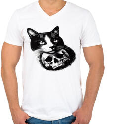 printfashion Macska - Férfi V-nyakú póló - Fehér (15323183)