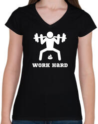 printfashion Fehér WORK HARD edzős felszerelés - Női V-nyakú póló - Fekete (2028493)