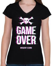 printfashion Game Over - Insert coin - Női V-nyakú póló - Fekete (5701035)