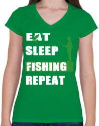 printfashion Fishing soul - Női V-nyakú póló - Zöld (2460583)