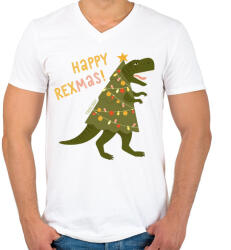 printfashion Karácsonyi dínó - Férfi V-nyakú póló - Fehér (5635707)