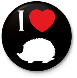 printfashion I love hedgehog (white) - Kitűző, hűtőmágnes - Fekete (7096250)