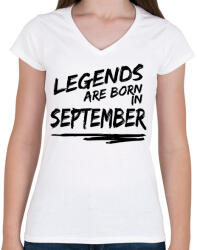 printfashion A legendák szeptemberben születtek - Női V-nyakú póló - Fehér (992894)