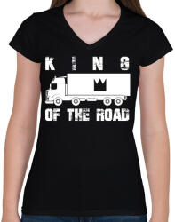 printfashion King of the road - Női V-nyakú póló - Fekete (7479582)