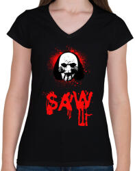 printfashion saw - Női V-nyakú póló - Fekete (1783172)