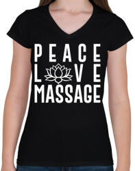 printfashion Peace, love, massage - Női V-nyakú póló - Fekete (12609799)