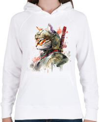 printfashion Szamuráj macska japán stílusban - Női kapucnis pulóver - Fehér (13641331)