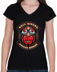 printfashion Ördögfutam - Női V-nyakú póló - Fekete (43121)