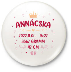 printfashion Baba adatok - Kislány - Kitűző, hűtőmágnes - Fehér (10700074)