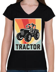 printfashion Retro Traktor - Női V-nyakú póló - Fekete (1630366)