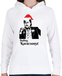 printfashion Boldog karácsonyt Leonardo DiCaprio - Női kapucnis pulóver - Fehér (11467971)