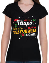 printfashion A testvérem csinálta - Női V-nyakú póló - Fekete (9676036)
