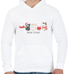 printfashion Meowy Catmas - Cicák - Férfi kapucnis pulóver - Fehér (5464667)