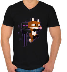 printfashion Enderman rókával - Férfi V-nyakú póló - Fekete (14306929)