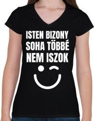 printfashion SOHA TÖBBÉ NEM ISZOK - Női V-nyakú póló - Fekete (11433120)