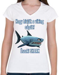 printfashion északi shark - Női V-nyakú póló - Fehér (3396378)
