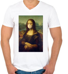 printfashion Mona Lisa protect yourself - Férfi V-nyakú póló - Fehér (2334128)